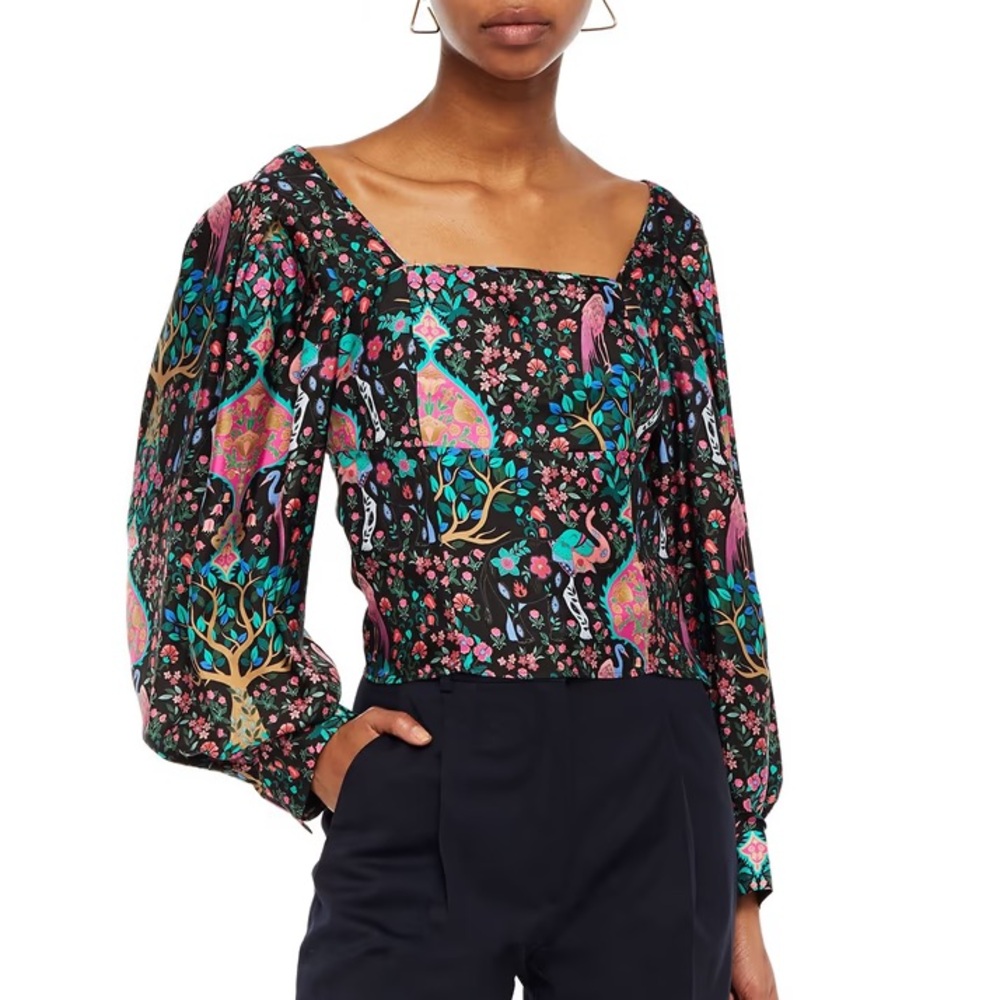 Sandro Ivea cropped gathered printed silk-twill top. Size 1. Floral print